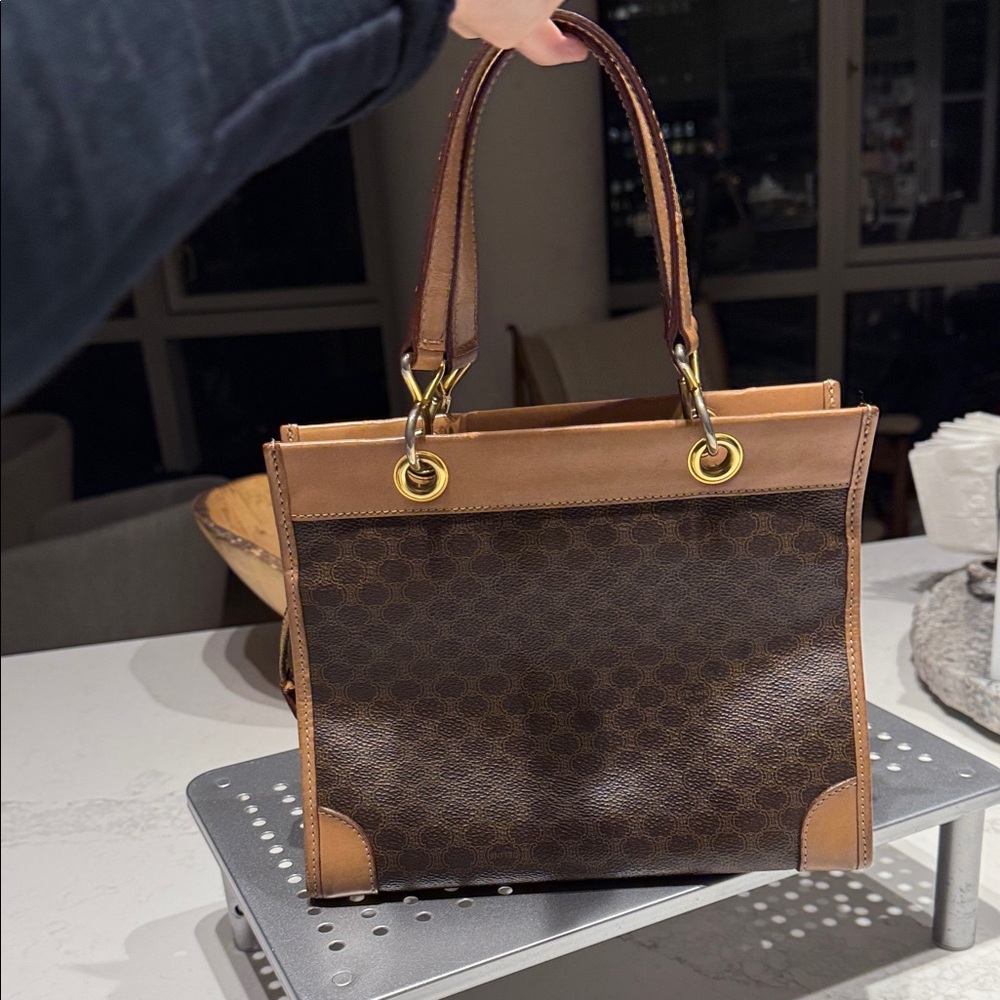 Celine Vintage Macadam Brown and Tan Handbag